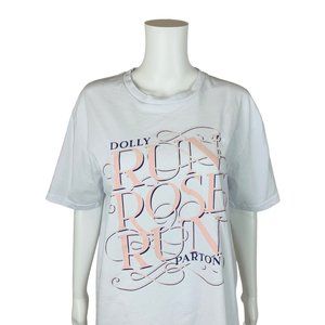 Dolly Parton Shirt Women's Medium Run Rose Run Tee White Pink Script